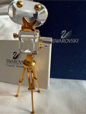 Swarovski Clear Crystal and Gold Camera Figurine on Tripod